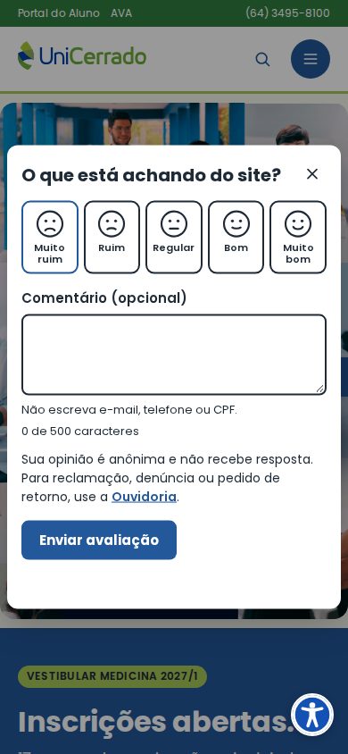 Janela Avalie o site aberta no celular